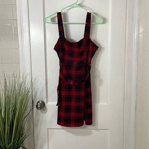 RED AND BLACK PLAID DRESS WITH MATCHING BELT